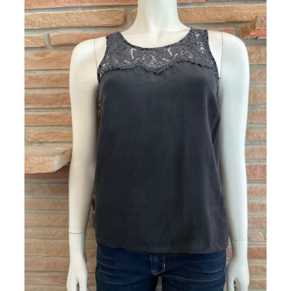 J Crew Black Silk And Lace Tank Top Size 2